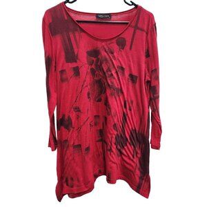 Katina Marie Womens Wearable Art Tunic Top Medium Red Abstract Sharkbite Novelty